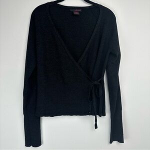 Willi Smith Wrap‎ Sweater Size Large Black Metallic Silver Goth Night Out Party